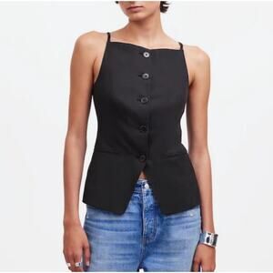 NWT Madewell Square Neck Vest in Drapey Twill True Black Clean Girl Chic Size 16